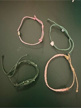 Set of 4 Braided String Bracelets in Pink and Green by Pura Vida